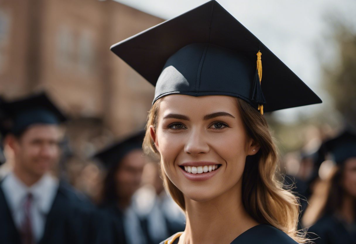 Photo professionnelle en gros plan d'une personne souriante en chapeau de graduation